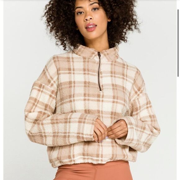 Love Tree Plaid Sherpa Half Zip Pullover M - Picture 1 of 10